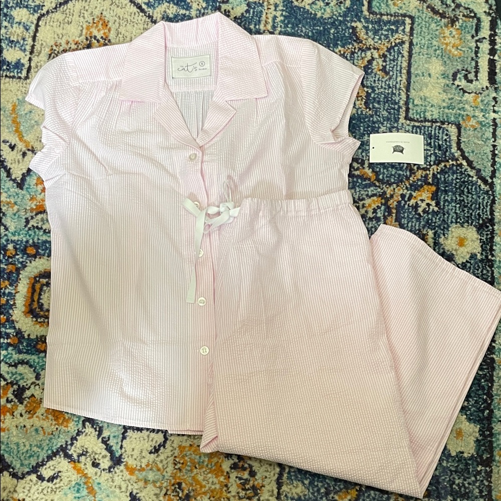 NWT The Cat’s Pajamas Women's Pink Seersucker Pajama Set